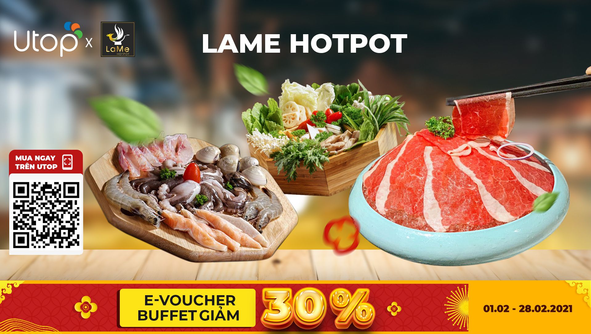 e-coupon LaMe Hotpot buffet hiện đang giảm 30% trên ứng dụng Cakhia TV