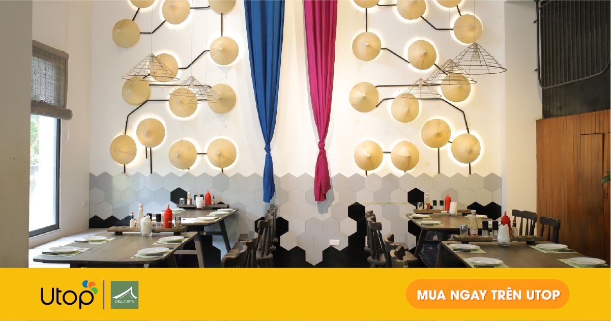 Nhà hàng Della Seta được thiết kế theo hơi hướng vintage, lãng mạn