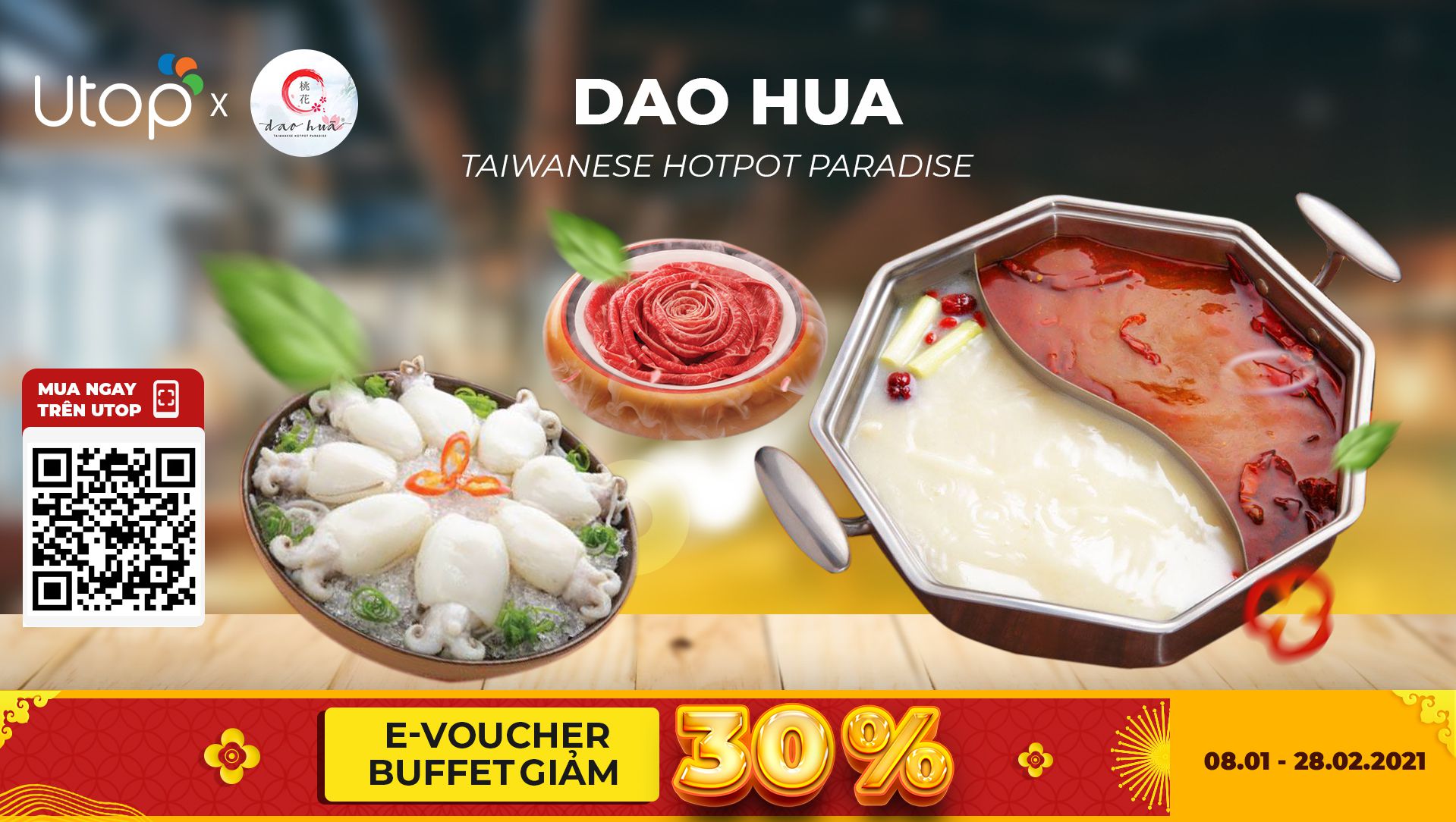 Voucher Dao Hua - Taiwanese Hotpot Paradise giảm giá đến 30% trên app Utop