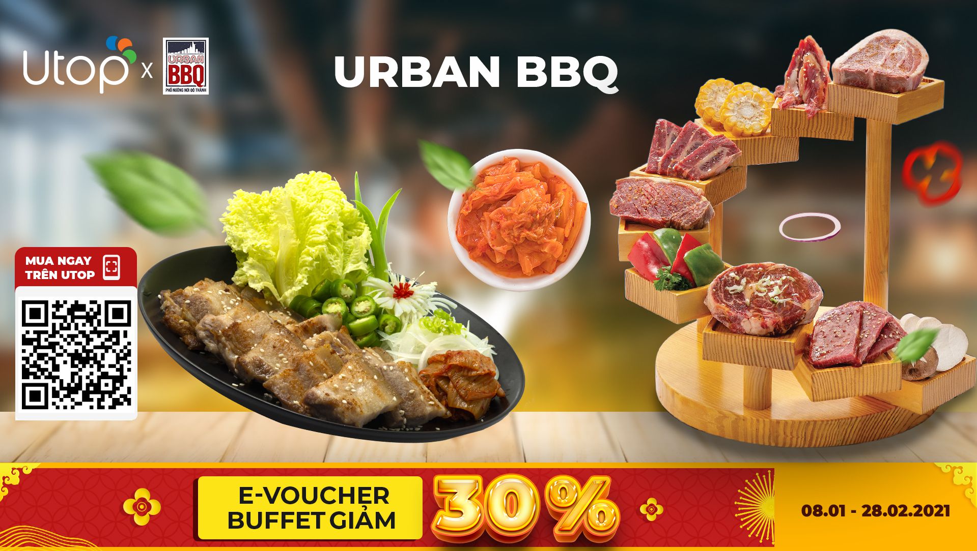 Voucher buffet Urban BBQ giảm giá đến 30% trên app Utop