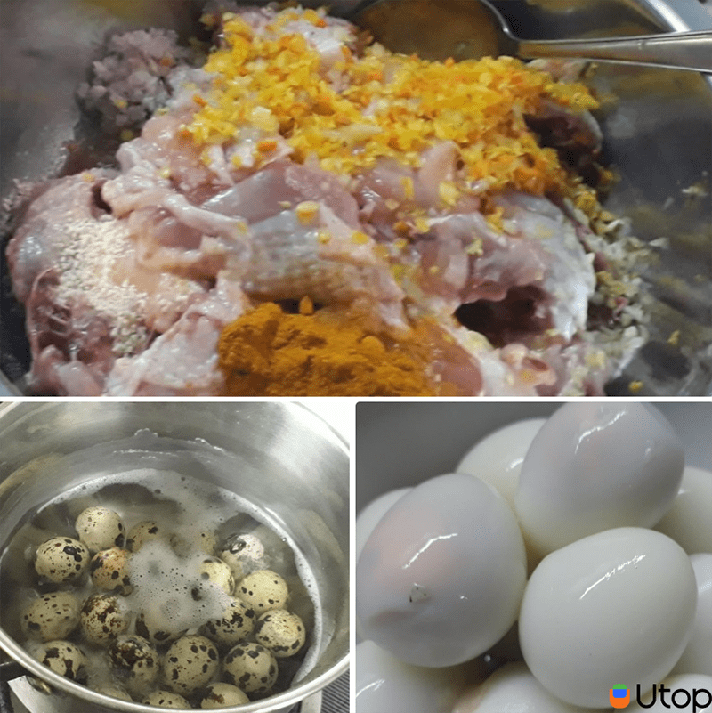 Ướp gà và luộc trứng cút