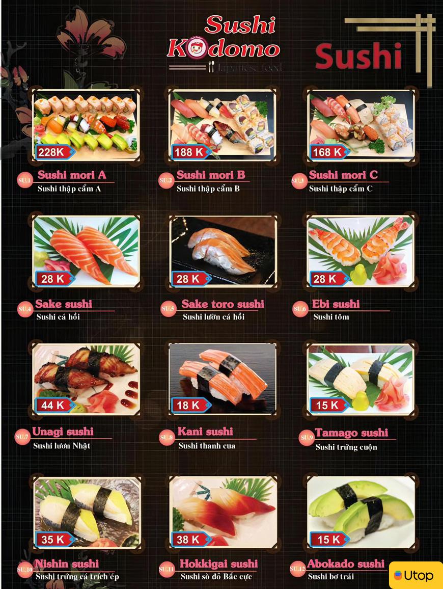 Thực đơn đa dạng tại Sushi Kodomo