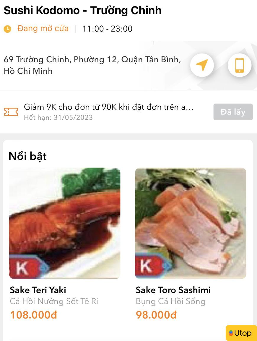 Mã coupon giảm giá Sushi Kodomo trên ứng dụng Cakhia TV