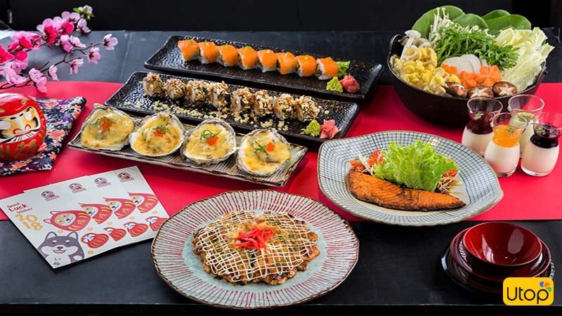 đĩa sushi và sashimi được trang trí đẹp mắt